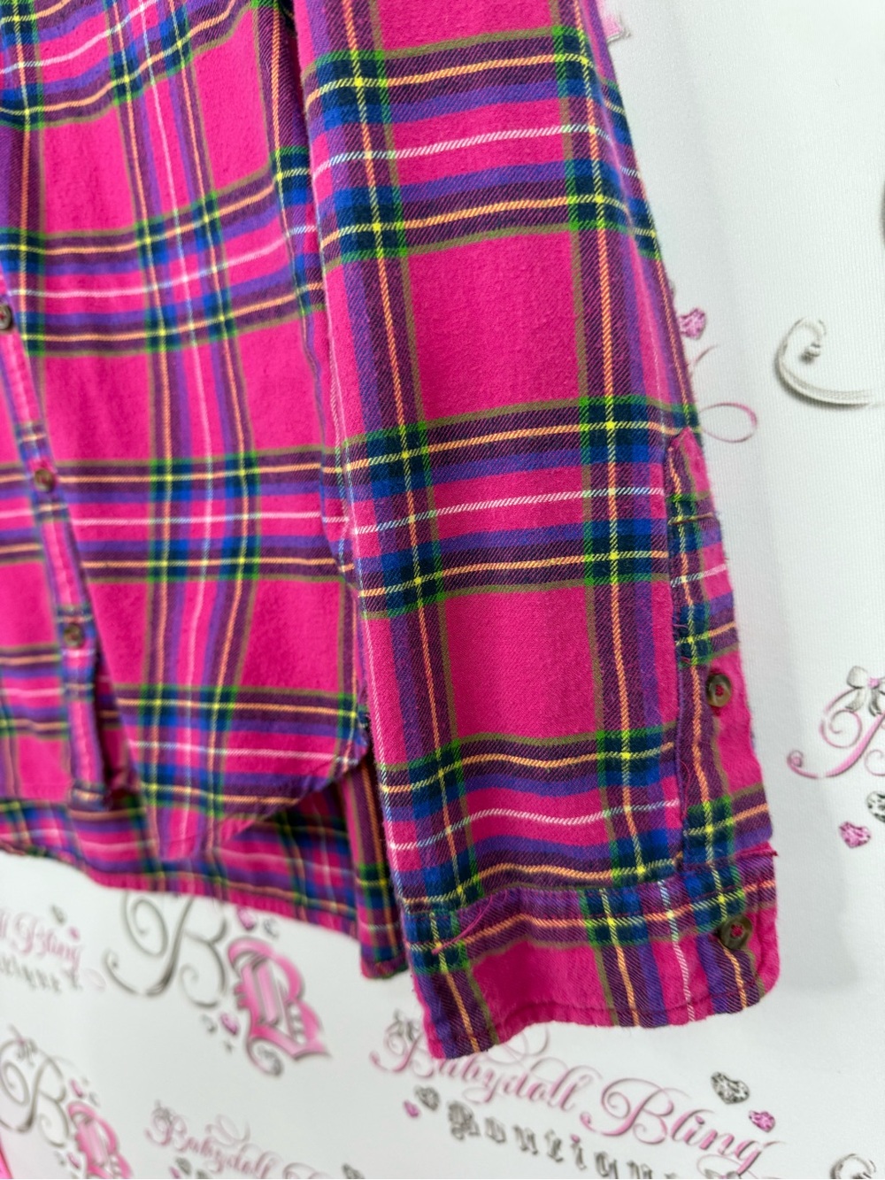 Abercrombie & Fitch Hot Pink Plaid Flannel Shirt - Picture 6 of 10